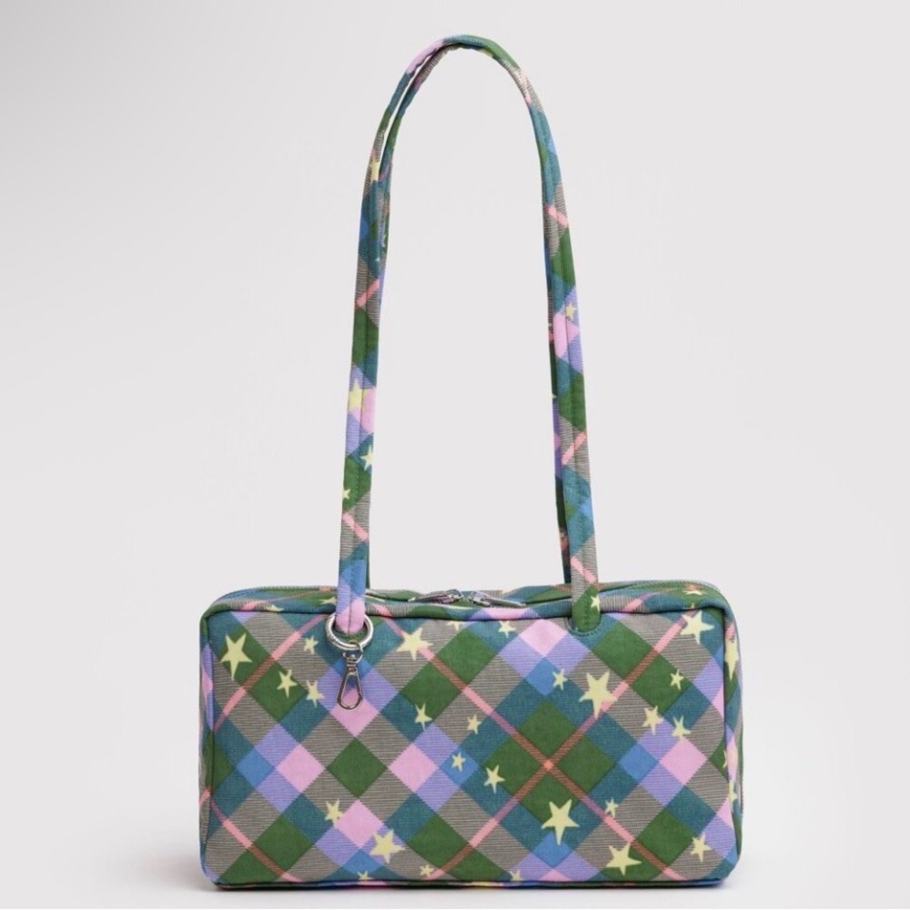 BAGGU Nylon Bowler Bag Green Star Plaid